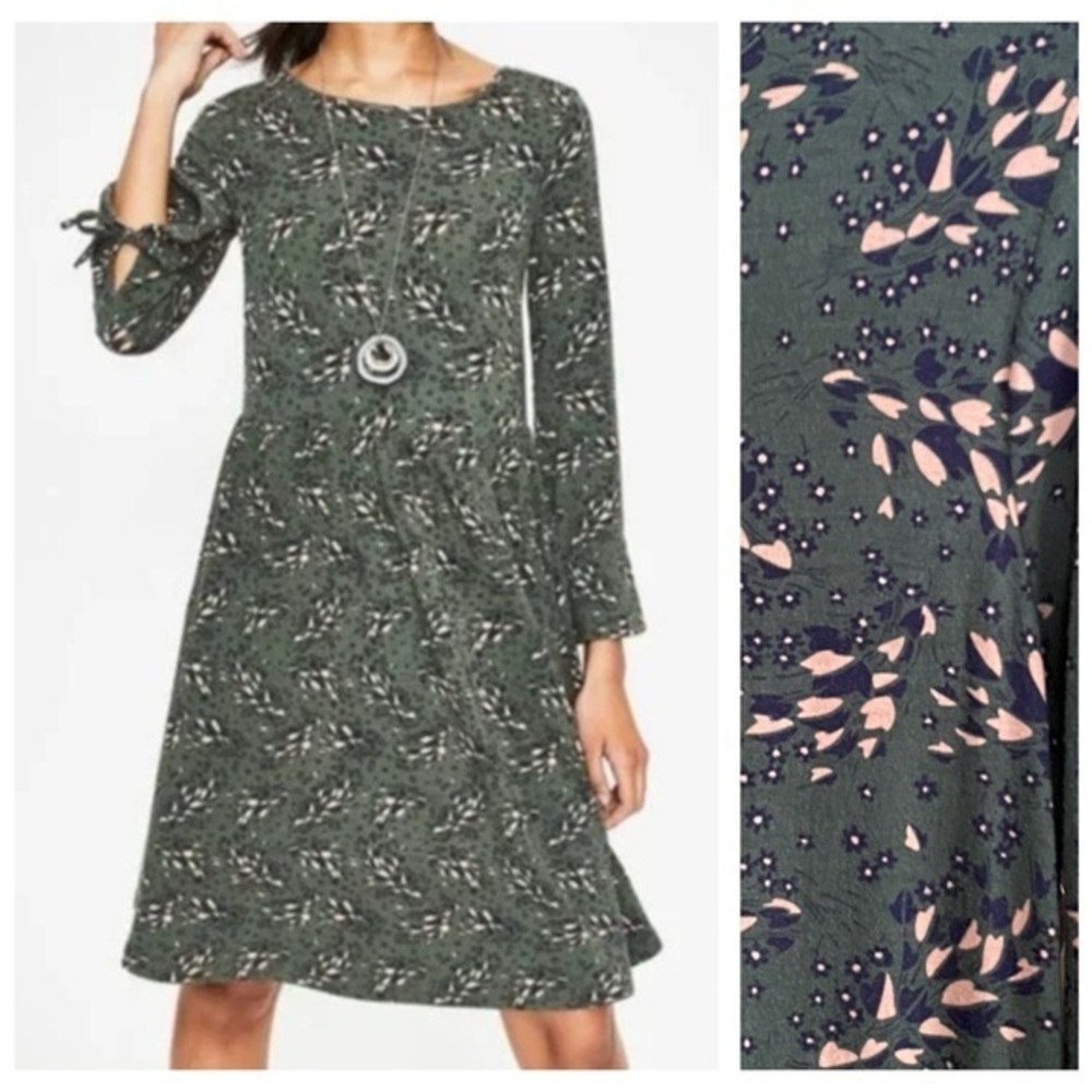 Boden Green Pink Floral Pine Tree Autumnal Leaves Print Posie Jersey Dress 8